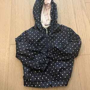 2T Polka Dot Kids Rain Coat - navy and light pink